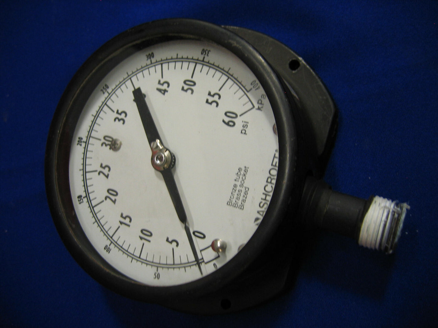 ASHCROFT MODELL F4 0-60 PSI DRUCKMESSER MESSINGROHR MESSINGBUCHSE GELÖTET