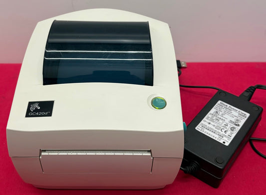 ZEBRA GC420d DIRECT THERMAL DESKTOP LABEL PRINTER w/ POWER SUPPLY USED