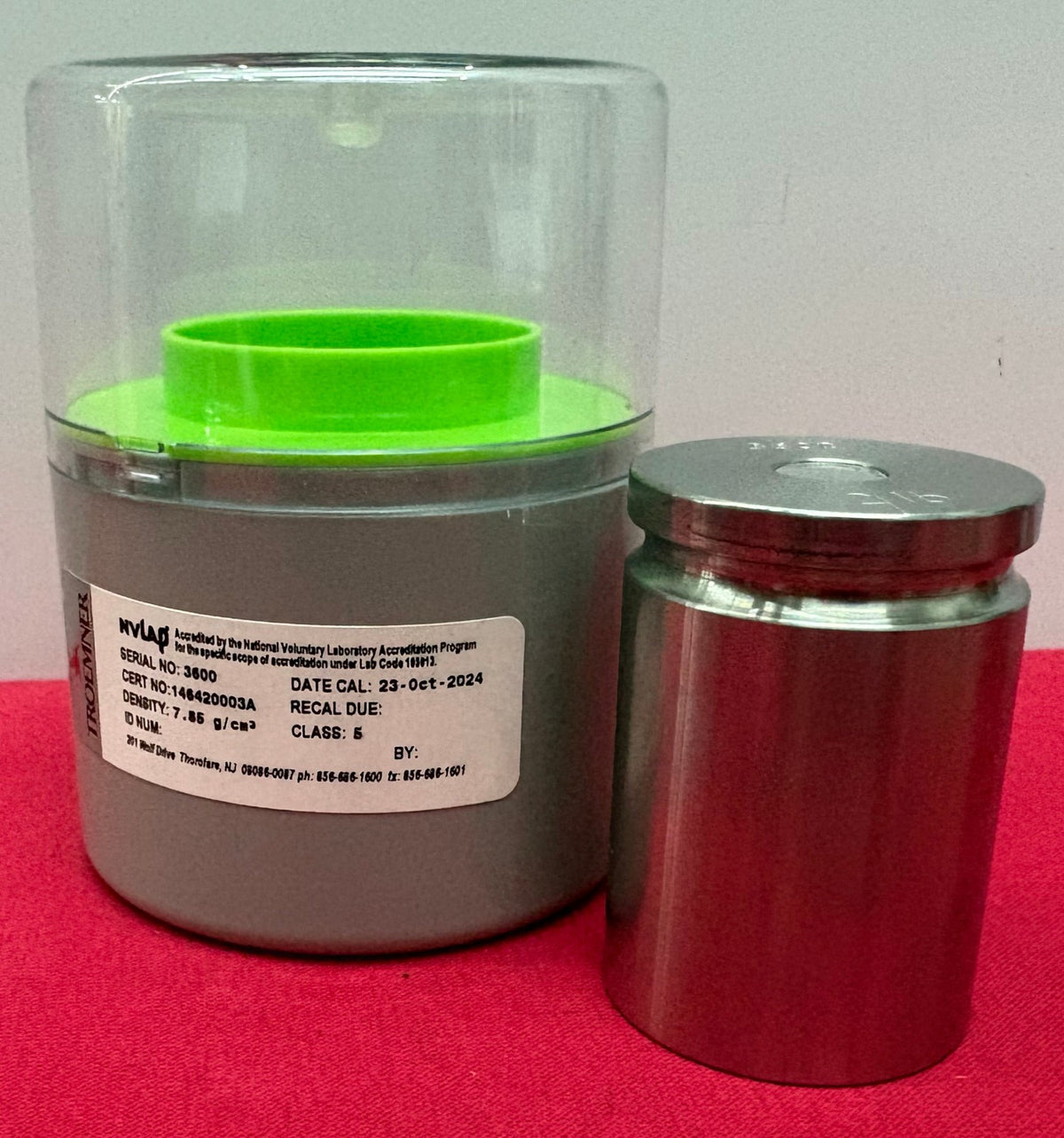 TROEMNER CL 5 2LB PRECISION CYLINDRICAL WEIGHT w/ CASE STAINLESS STEEL