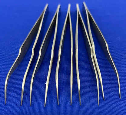 AVEN 7-SA CURVED SUPER FINE POINTS TWEEZERS 4 3/4” SS - 1 LOT QTY 10