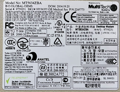 MULTI TECH SYSTEMS MT5634ZBA マルチモデム ZBA ケーブルと電源コード付き