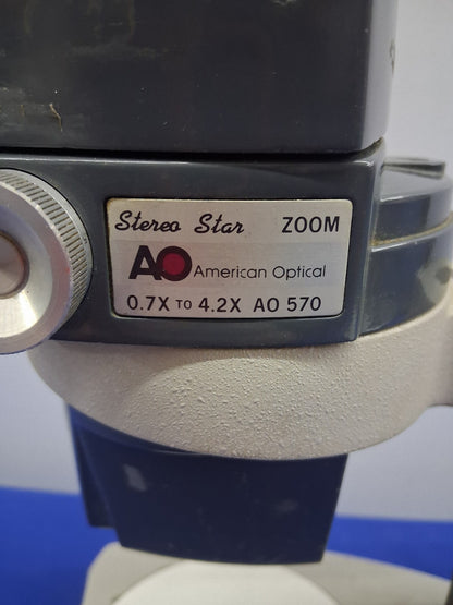 American Optical StereoStar Zoom 570 Vintage MICROSCOPE 0.7X To 4.2X & Stand