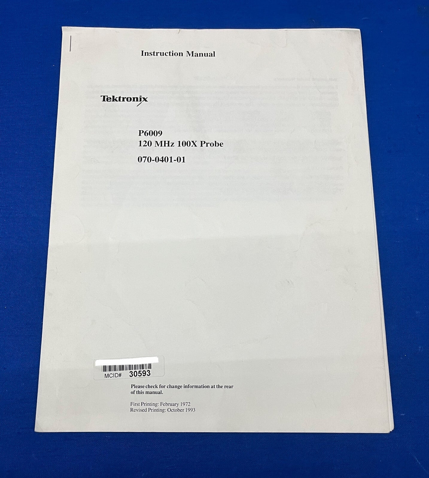 TEKTRONIX P6009 120 MHz 100X プローブ 070-0401-01 取扱説明書