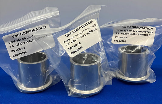 VNE CORP TYPE 304 SS, EG14W1.5 CLAMP FITTING 1.5'' HEAVY WALL TANK FERRULE LOT 3