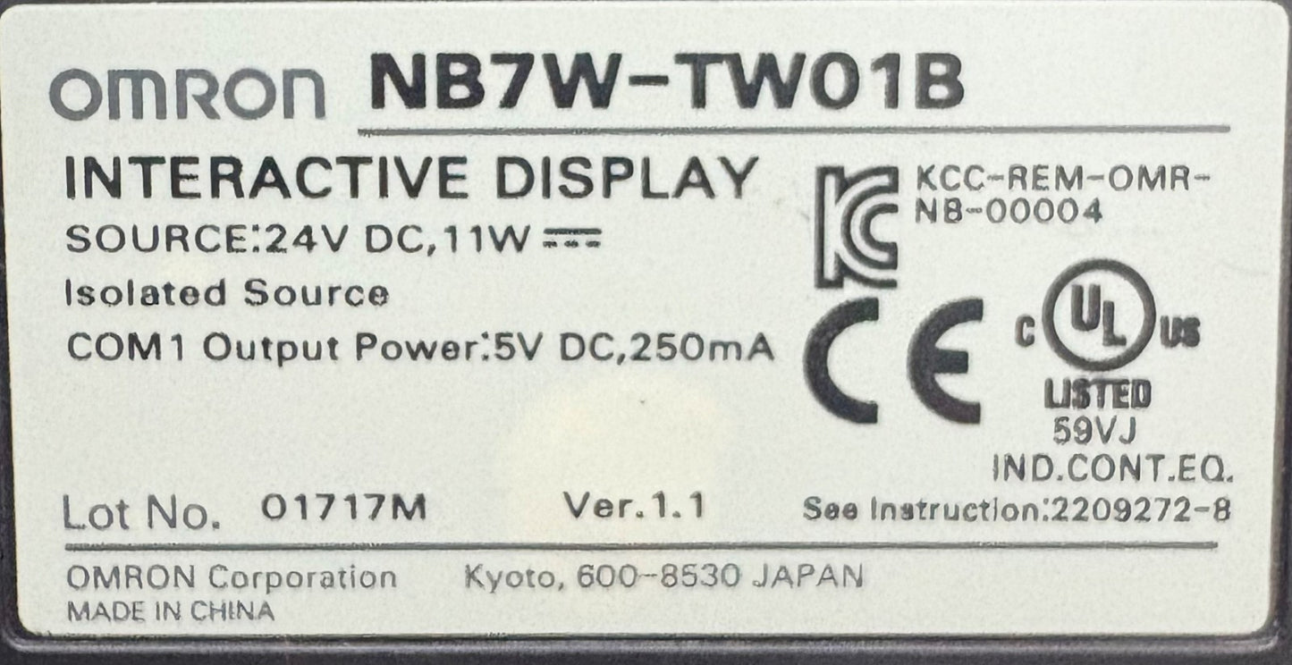 OMRON NB7W-TW01B INTERACTIVE DISPLAY SCREEN NB-SERIES 24VDC 11w