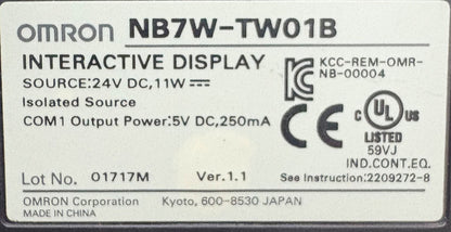 OMRON NB7W-TW01B INTERACTIVE DISPLAY SCREEN NB-SERIES 24VDC 11w