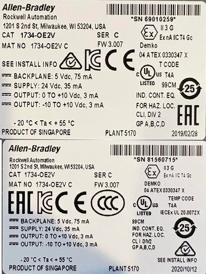 Allen-Bradley AB 1734-OE2V SER. C POINT I/O 2-CHANNEL ANALOG MODULE - QTY 2