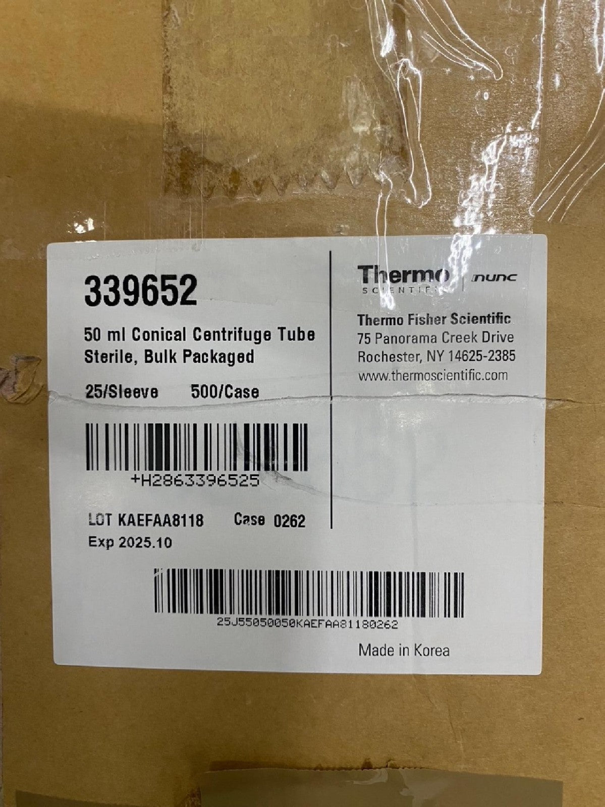 THERMO FISHER NUNC 339652 50mL CONICAL CENTRIFUGE TUBE - 1 CASE OF 500 TUBES