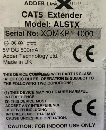 Lot of 2 AdderLink XLSliver CAT 5 EXTENDER ALSTX 5V DC