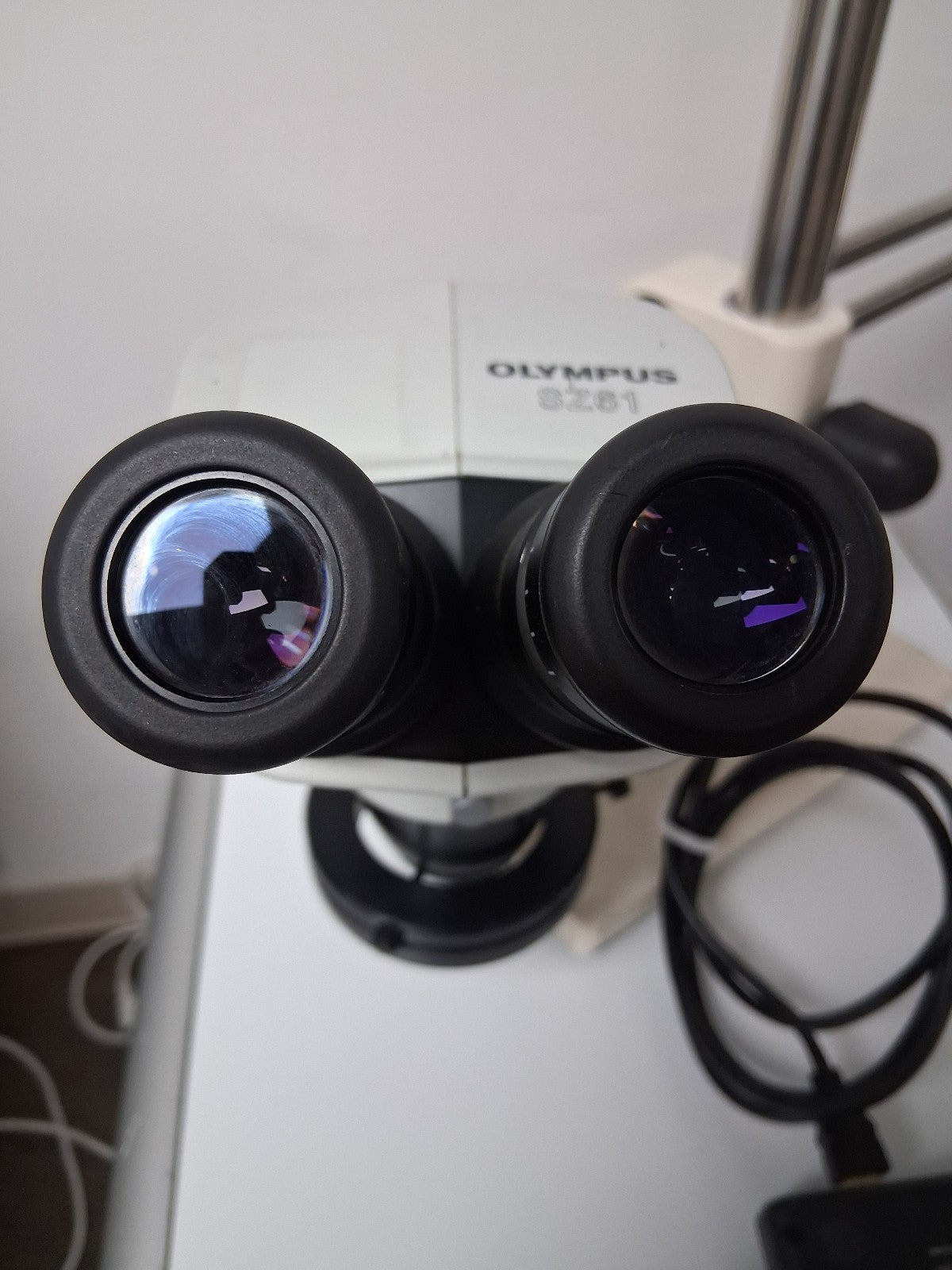 OLYMPUS SZ61 6.7 - 45X STEREO MICROSCOPE WITH BOOM STAND AND LED RING LIGHT