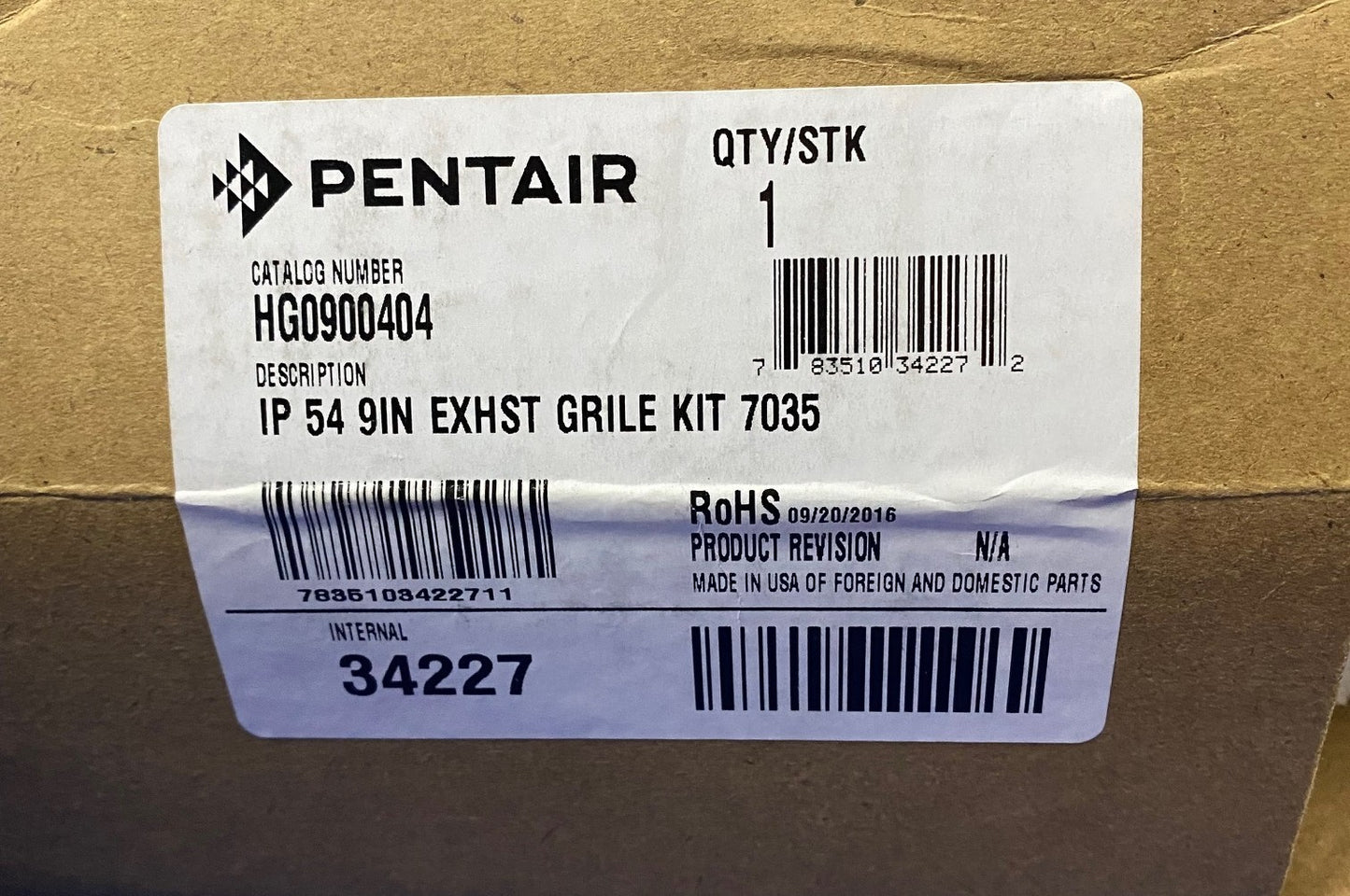 PENTAIR HOFFMAN HG0900404 IP 54 9" EXHAUST GRILLE KIT 7035
