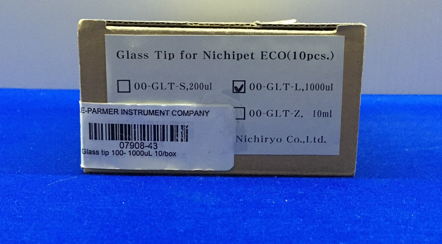 1 paquet de 10 embouts - Cole-Parmer / Nichiryo 07908-43 / 00-GLT-L Embout en verre 1 000 µl