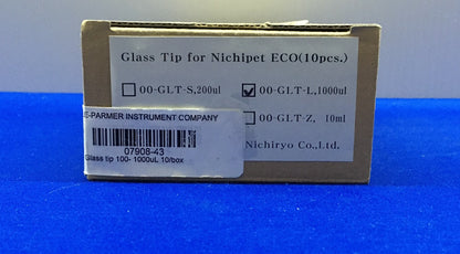 1 paquet de 10 embouts - Cole-Parmer / Nichiryo 07908-43 / 00-GLT-L Embout en verre 1 000 µl