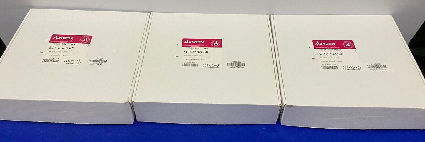AXYGEN® SCT-050-SS-R 0.5ml SELF STANDING,RED,TUBES & CAPS - 1 LOT QTY 3 BOXES