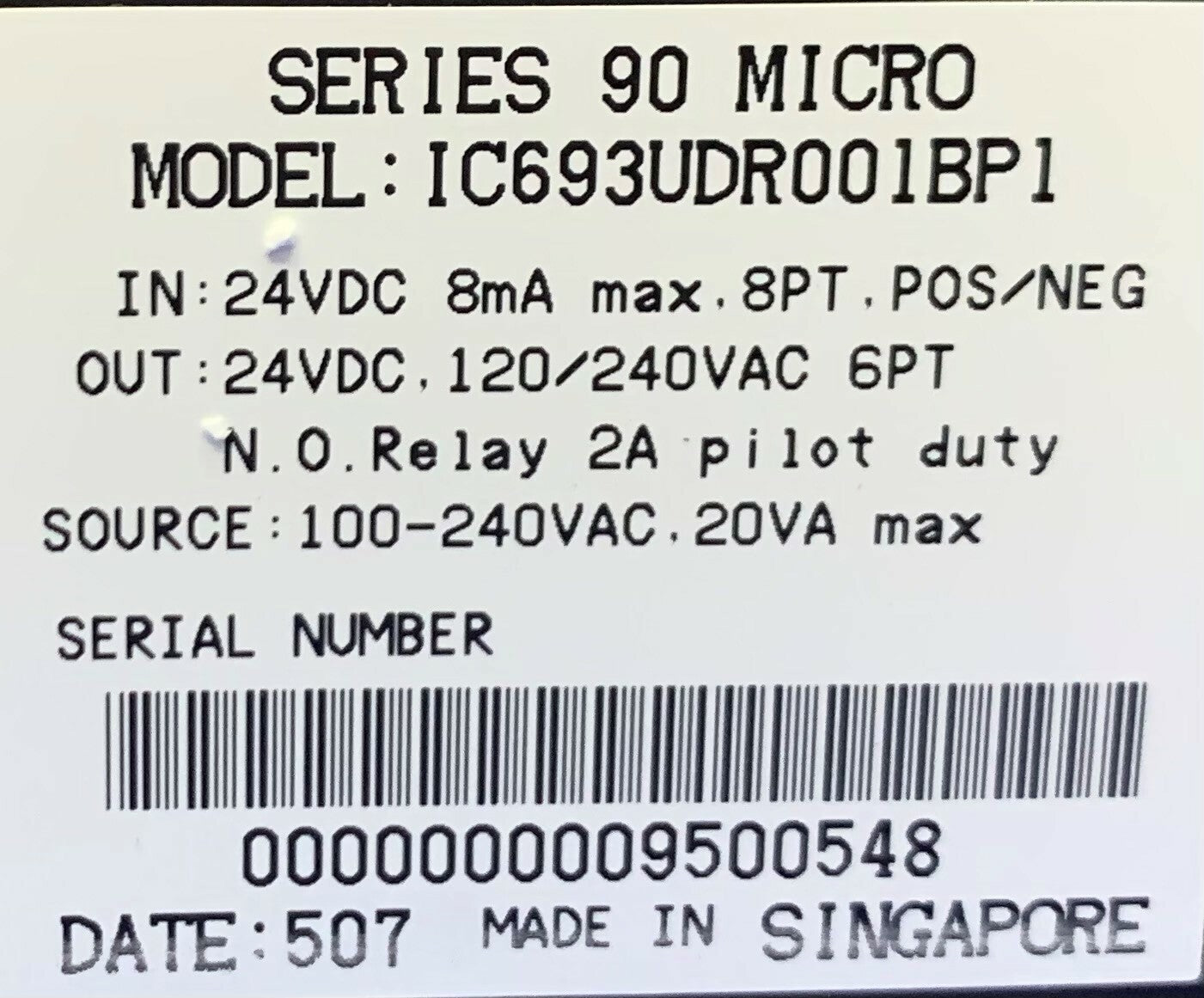 GE Fanuc Series 90 Micro IC693UDR001BP1 Programmable Controller 24VDC