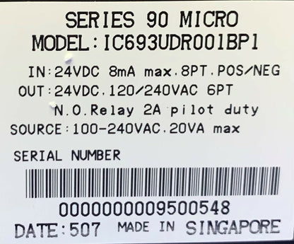 GE Fanuc Series 90 Micro IC693UDR001BP1 Programmable Controller 24VDC