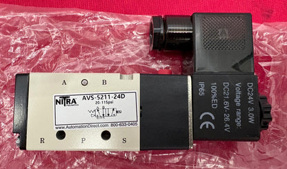 NITRA AVS-5211-24D PNEUMATIC SINGLE SOLENOID VALVE 1/8 NPT 24VDC 5-PORT