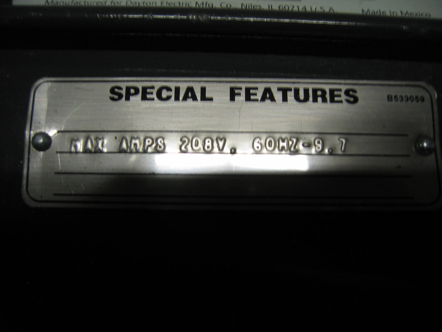 DAYTON ELECTRIC INDUSTRIAL MOTOR 3KX01A MOTOR REF F00-AE41A-M - FOR PARTS/REPAIR