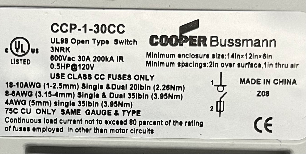 EATON BUSSMANN サーキットブレーカー CCP-1-30CC 30Amp 600VAC 4個セット