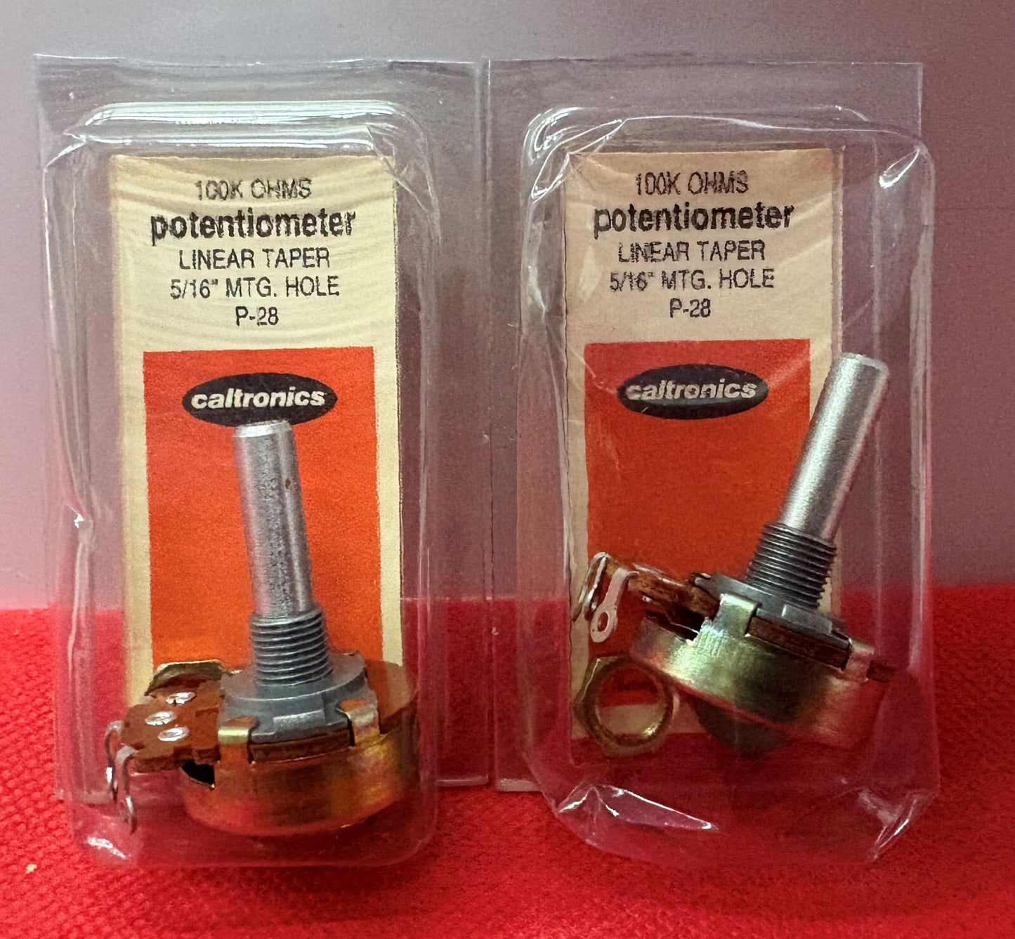 CALTRONICS P-28 POTENTIOMETER 100K OHMS LINEAR TAPER 5/16" MTG HOLE  - QTY 2