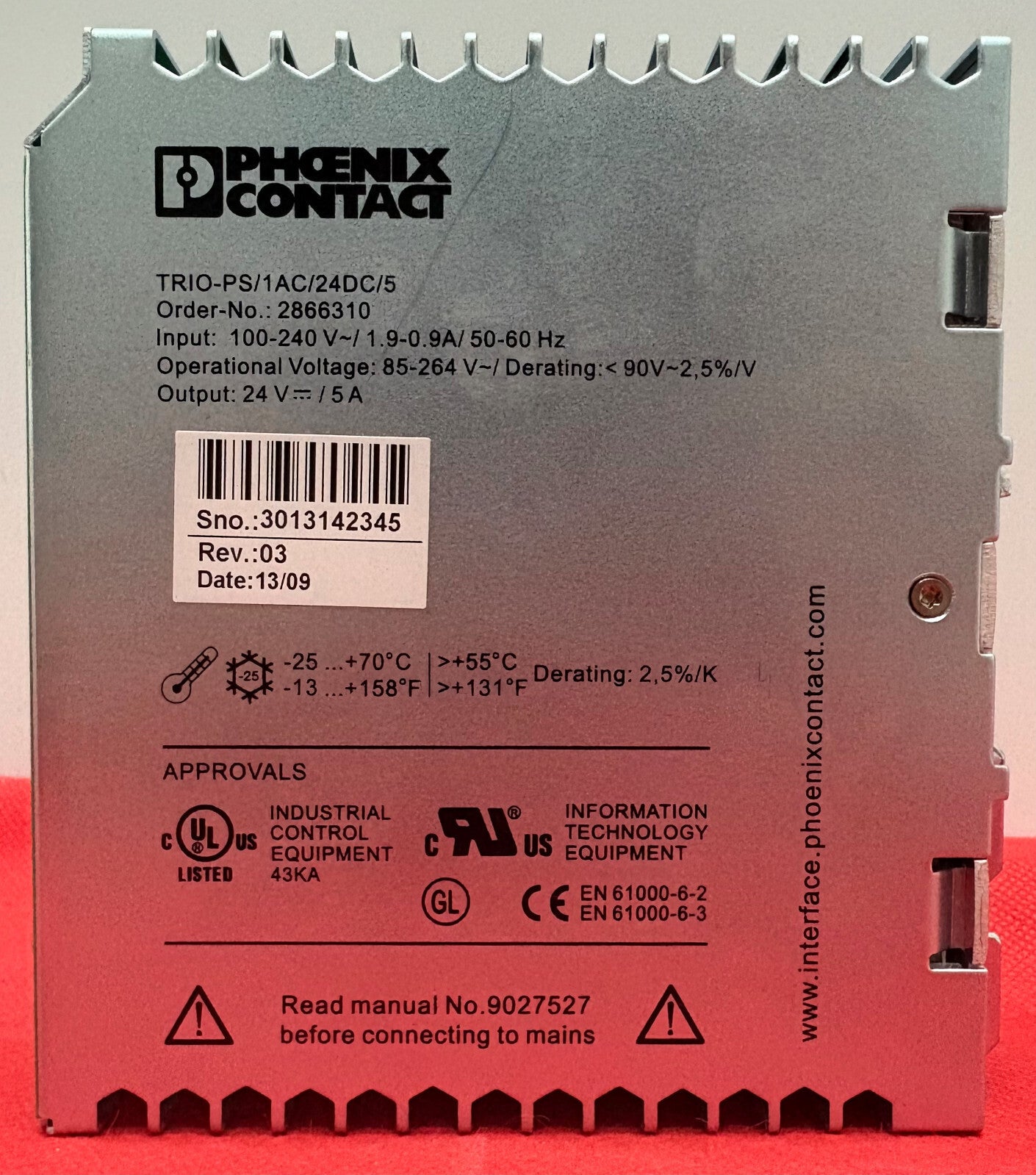 PHOENIX CONTACT TRIO POWER SUPPLY TRIO-PS/1AC/24DC/5 ORDER NO. 2866310