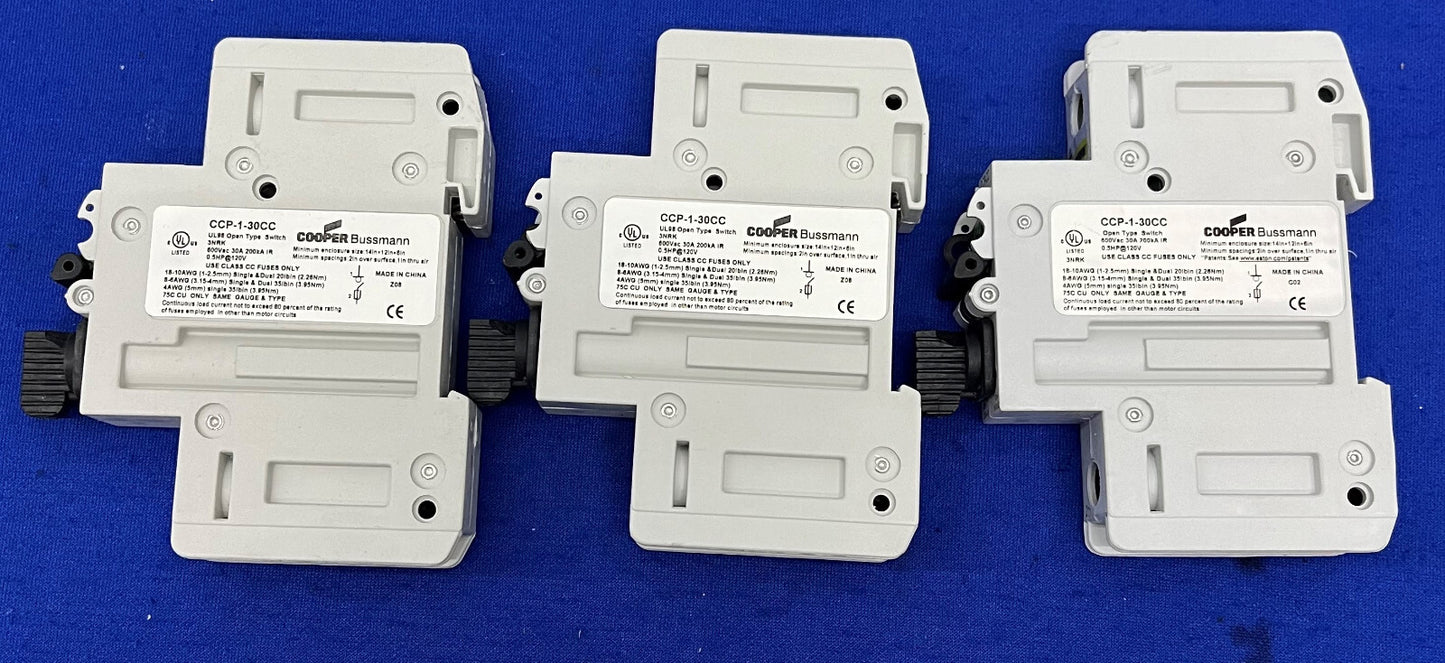 PORTAFUSIBILE BUSSMANN CCP-1-30CC IN RAME INTERRUTTORE 600VAC 30A LOTTO DI 3