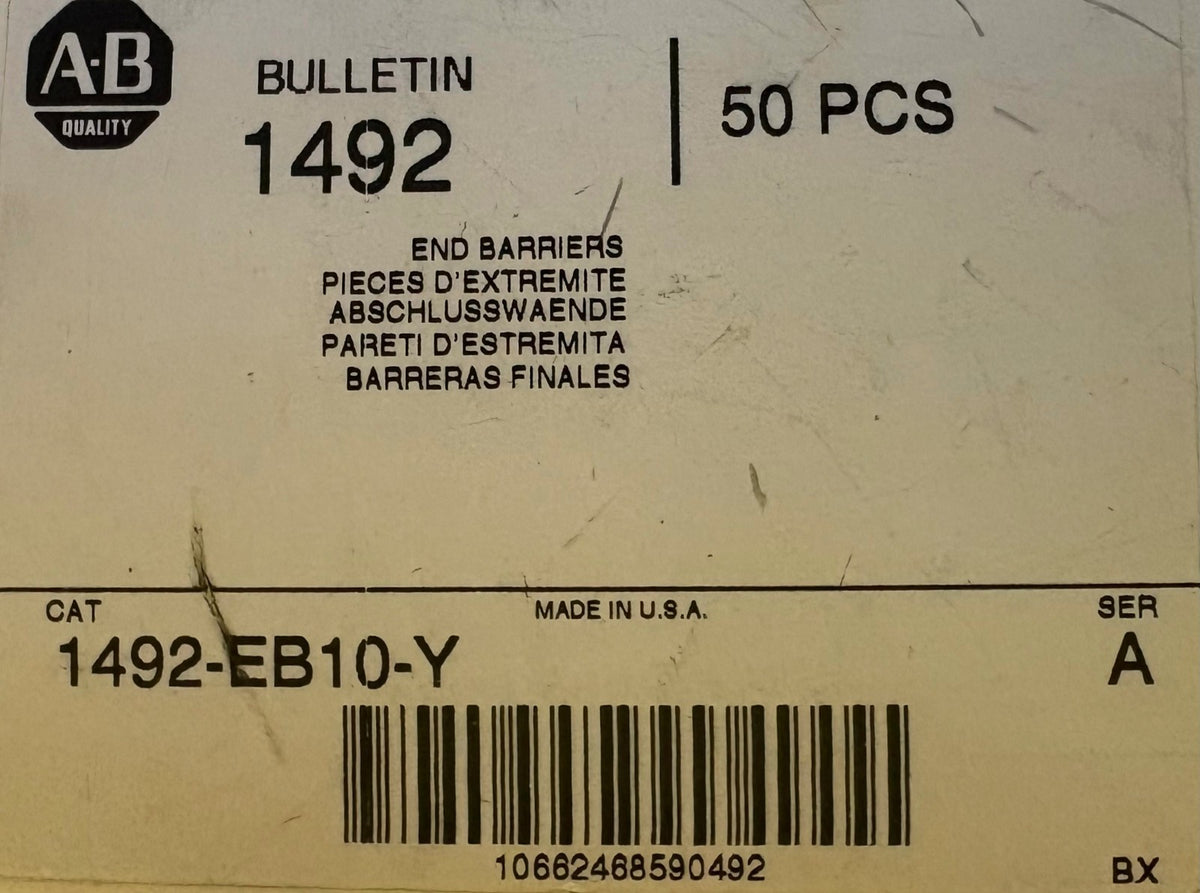 Allen Bradley / AB TERMINAL END BARRIER 1492-EB10-Y SER. A - 1 BOX QTY 50