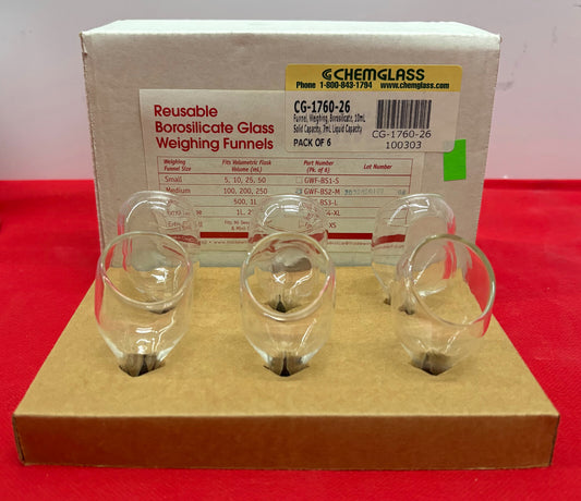 CHEMGLASS CG-1760-26 GLASS FUNNEL 10mL SOLID & 7mL LIQUID - 1 BOX OF QTY 6