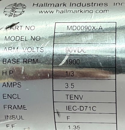 HALLMARK INDUSTRIES MD0090X-A PERMANENT MAGNET DC MOTOR 1/3 HP - PARTS/REPAIR