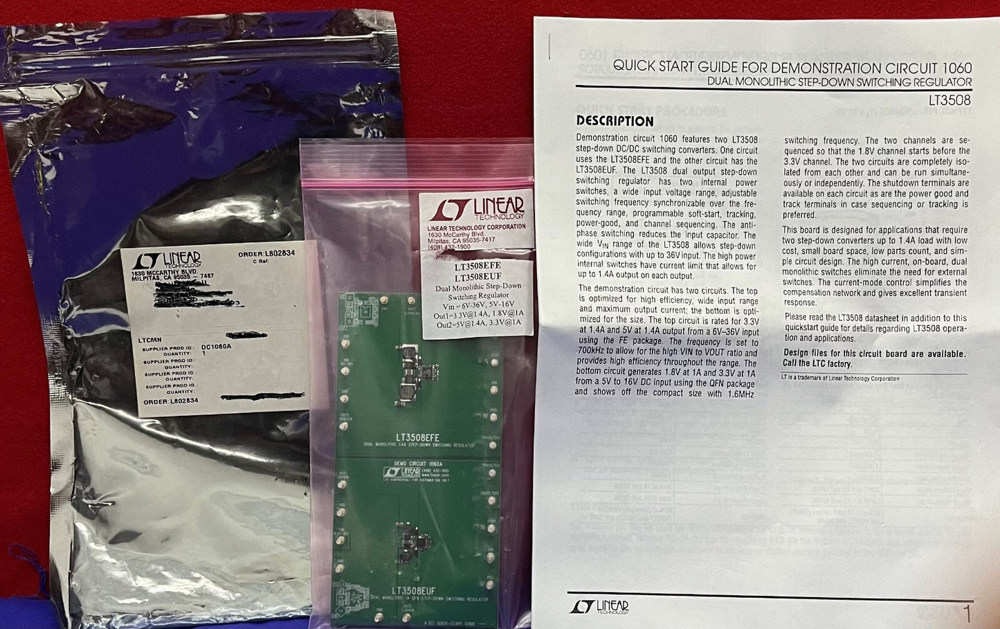 Circuito dimostrativo della scheda Linear Technology DC1060A LT3508EFE/LT3508EUF
