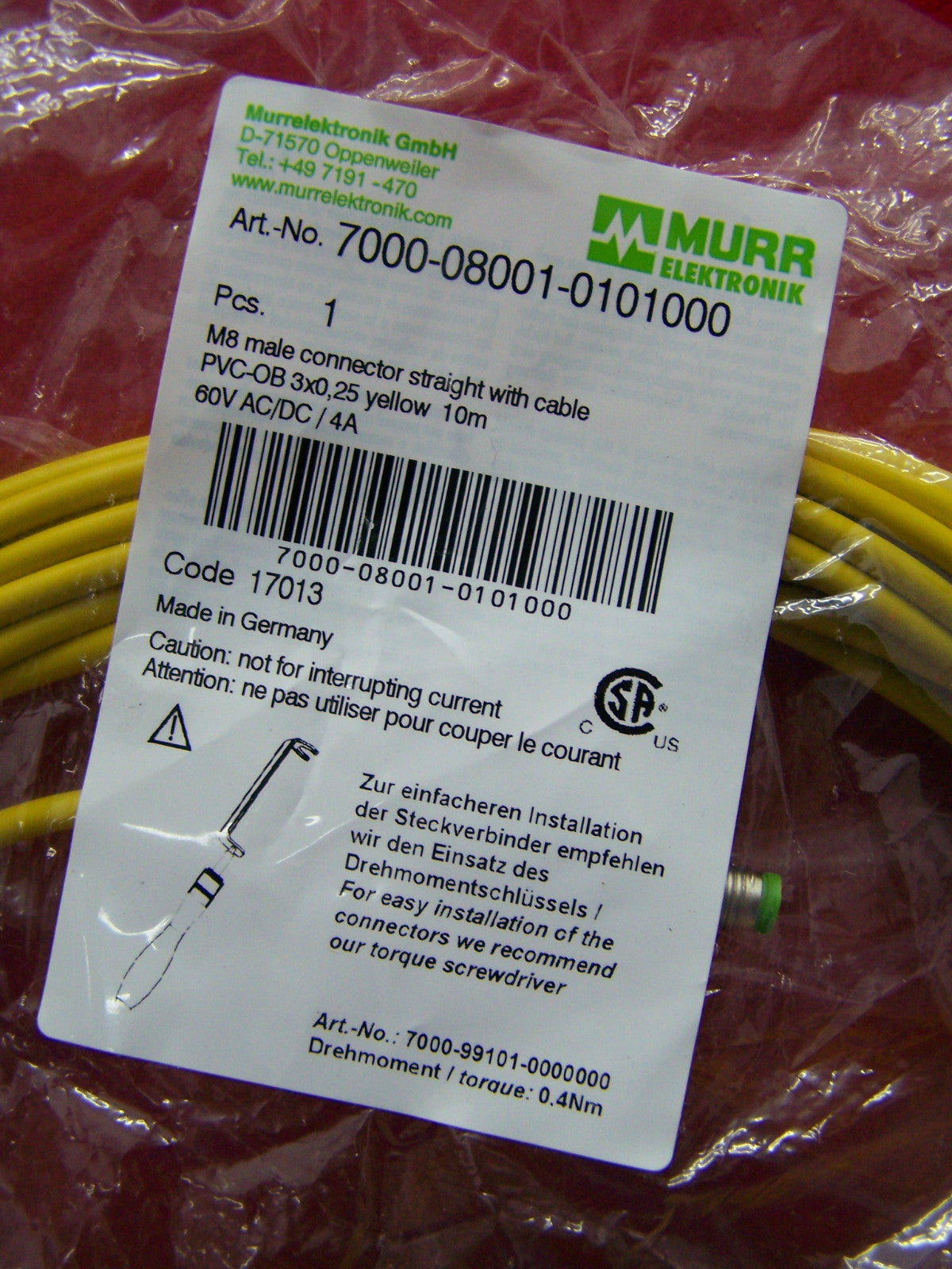 MURR ELEKTRONIK 7000-08001-0101000 CONNECTEUR MÂLE DROIT M8 AVEC CÂBLE