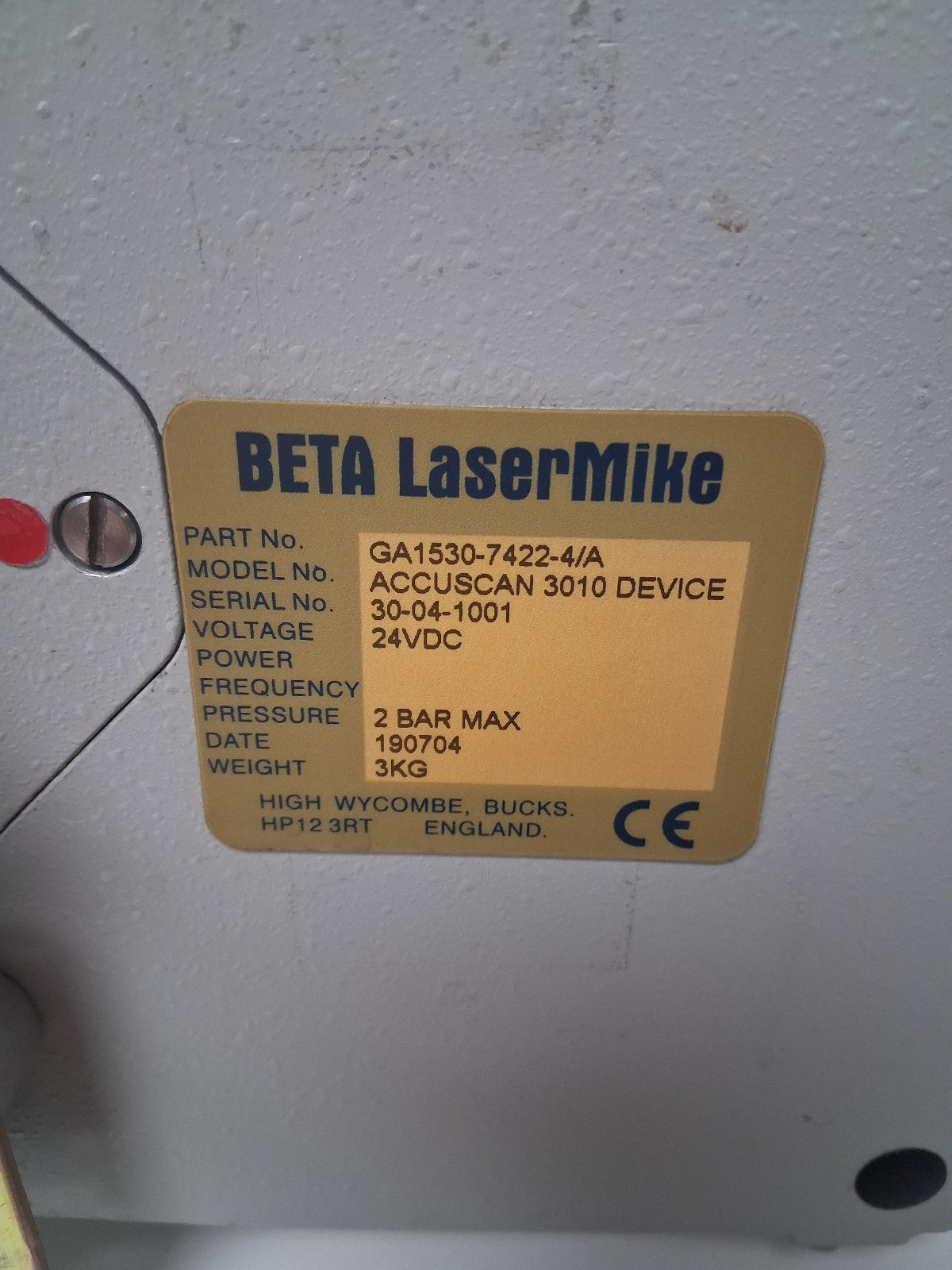 Beta Lasermike Accuscan 3000 DEVICE GA1530-7422-4/A FOR PARTS/REPAIR