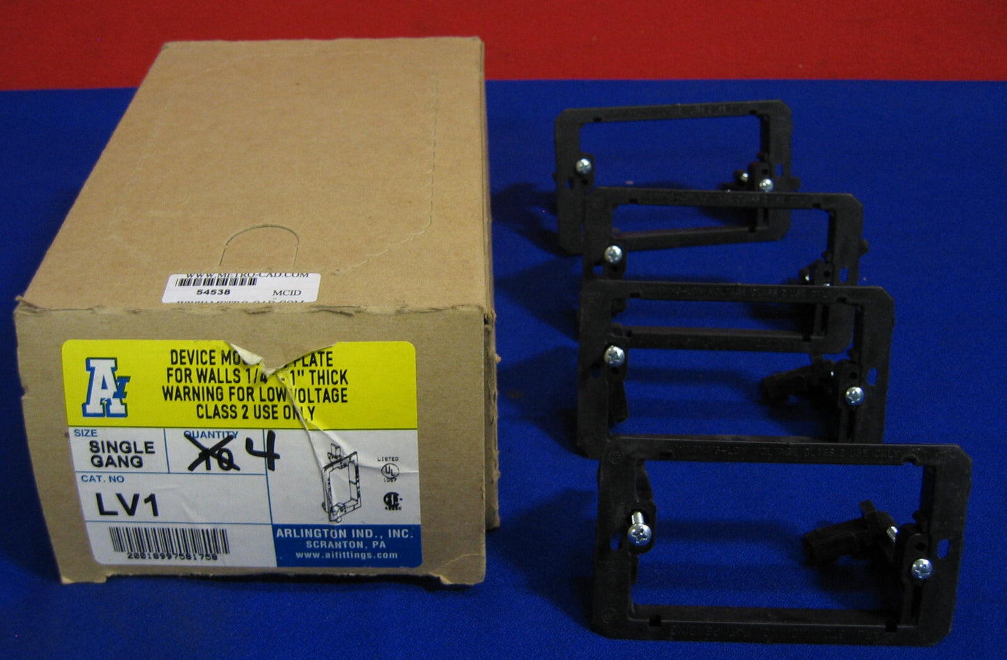 ARLINGTON INDUSTRIES MONTAGEPLAAT VOOR WANDEN 1/4" 1" DIK - VERPAKKING VAN AANTAL 4