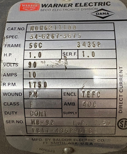 WERNER ELECTRIC MOH6211100 Electric MAGNETIC MOTOR 90V 1750RPM 1HP  PARTS/REPAIR