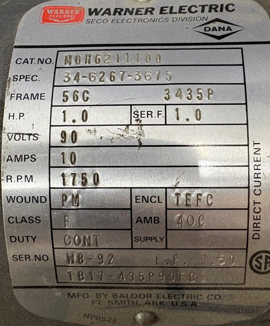 WERNER ELECTRIC MOH6211100 Electric MAGNETIC MOTOR 90V 1750RPM 1HP  PARTS/REPAIR
