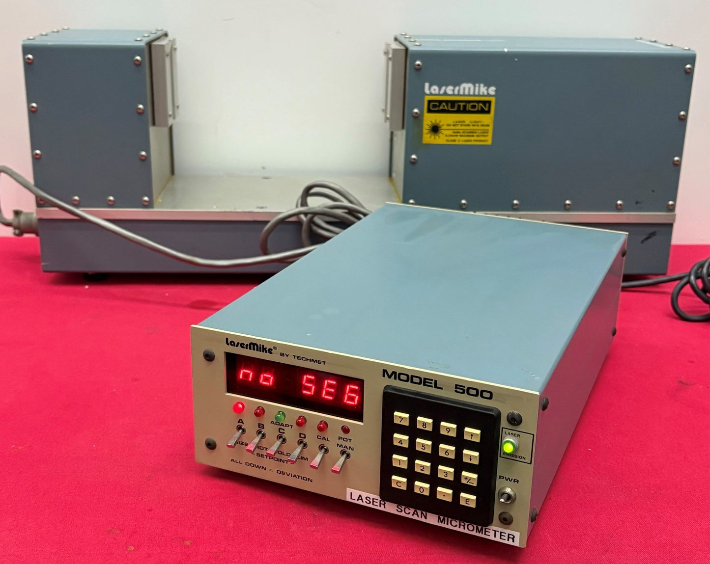 TECHMET LASERMIKE 500-01 MICROMETER W/ 500-02 LASER SCANNER - FOR PARTS/REPAIR