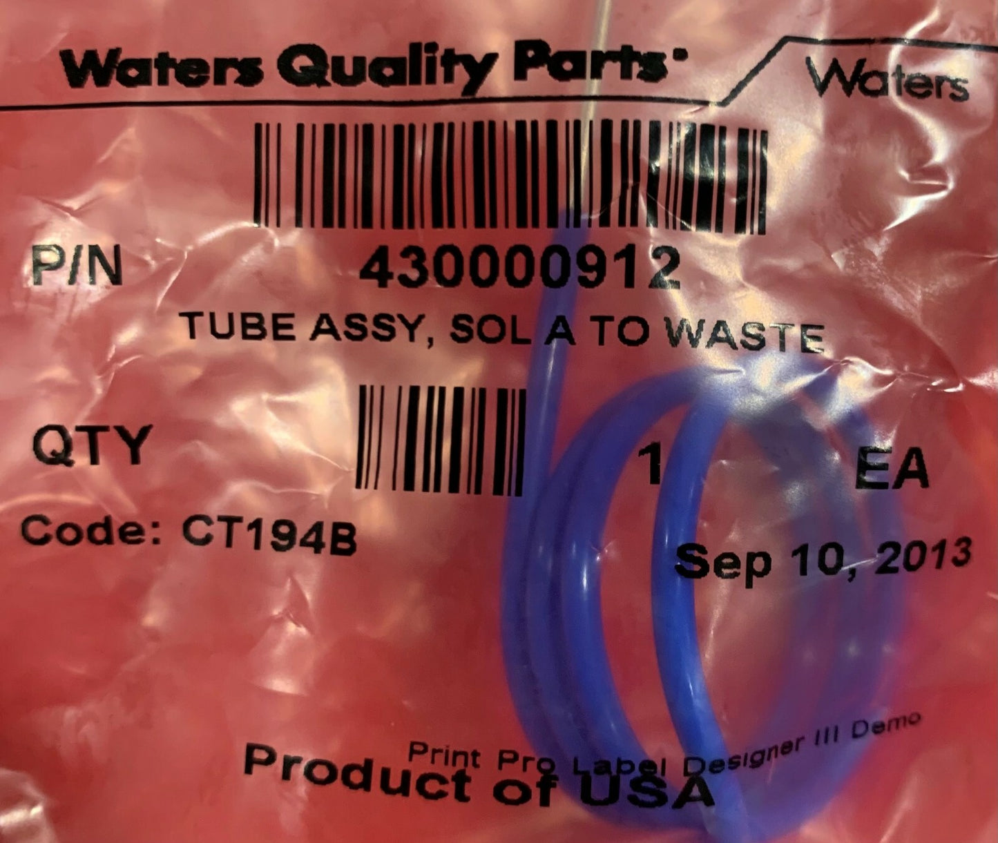 Waters Quality Parts 430000912 Ensemble de tubes Sol A vers évacuation CODE CT194B