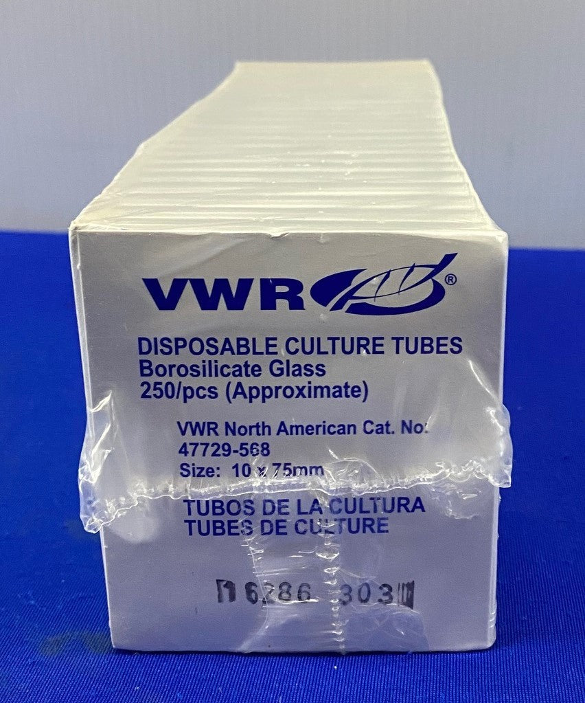VWR 47729-568 DISPOSABLE CULTURE TUBE BOROSILICATE GLASS 10X75mm 1 PACK QTY 250