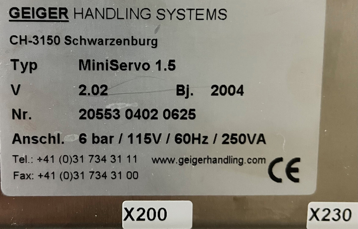 GEIGER HANDLING SYSTEMS MOTION PICKER MINISERVO 1.5 115V VOOR ONDERDELEN/REPARATIE