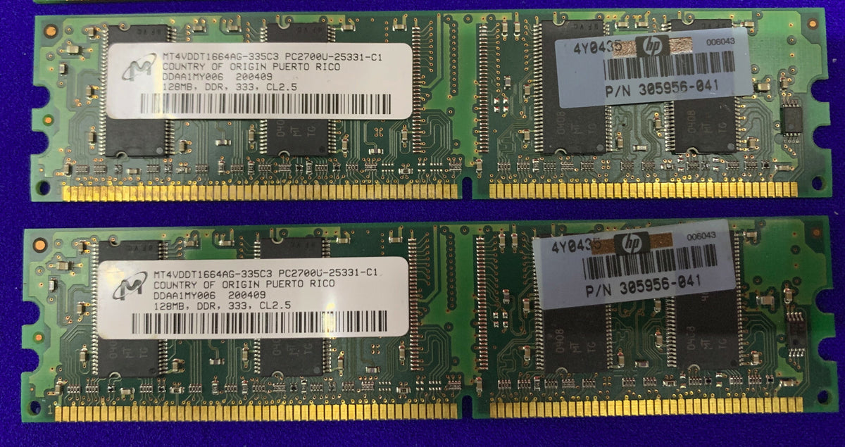 CANTIDAD 4 - MÓDULOS DE MEMORIA DIMM HP / HEWLETT PACKARD 305956-041 128 MB