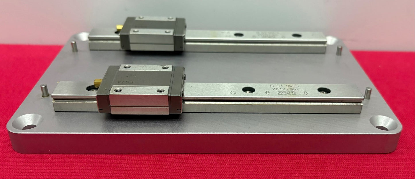 IKO QTY 2 LWL15B LINEAR GUIDE RAIL SLIDE BLOCK MOUNTED ON ALUMINUM PLATE