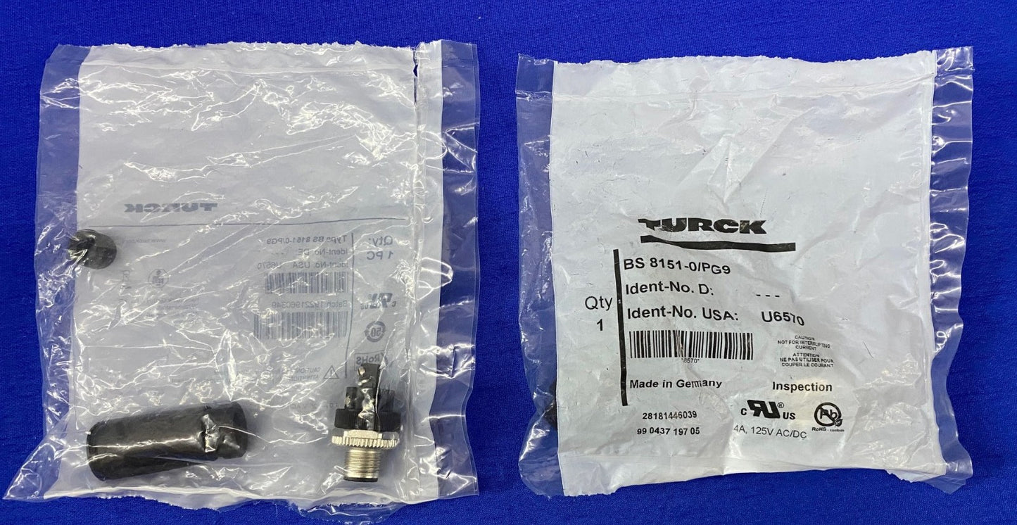TURCK BS 8151-0/PG9 SENSOR CONNECTOR M12 MALE STRAIGHT 5-PIN - 1 LOT QTY 2