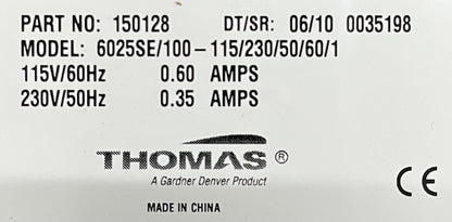 THOMAS 6025SE/100-115/230/50/60/1 COMPRESSOR VACUUM PUMP PN 150128