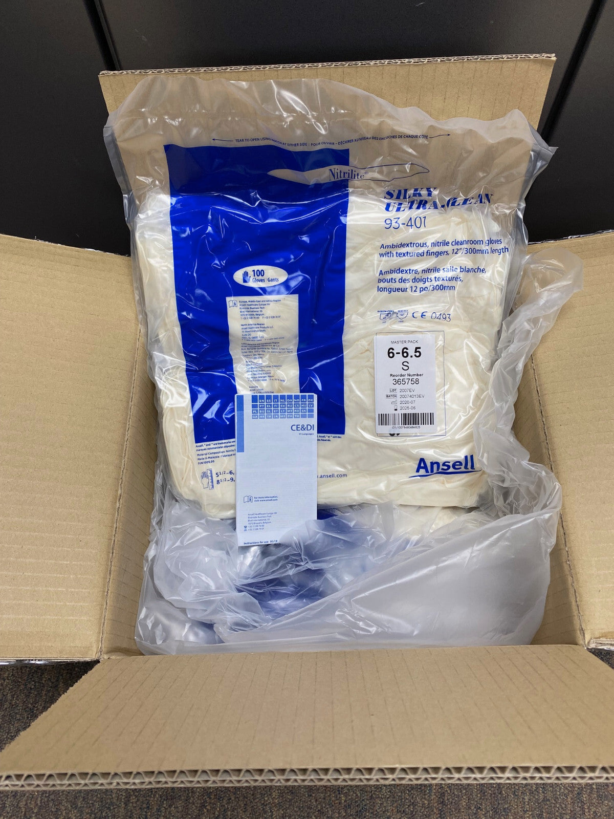 ANSELL NITRILITE® 365758 93-401 TALLA S (6,0-6,5) SALA LIMPIA 1 PAQUETE DE 1000 GUANTES