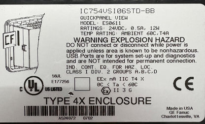 GE FANUC QUICKPANEL VIEW 6” COLOR TOUCHSCREEN V2.00 ES0611