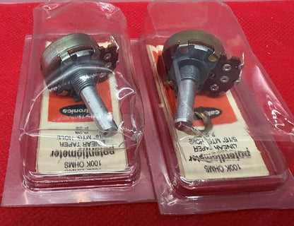 CALTRONICS P-28 POTENTIOMETER 100K OHMS LINEAR TAPER 5/16" MTG HOLE  - QTY 2