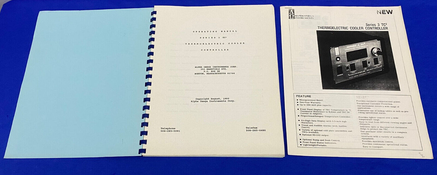 ALPHA OMEGA SERIES 3TC2 3 TC2 OPERATING MANUAL THERMOELECTRIC COOLER CONTROLLER