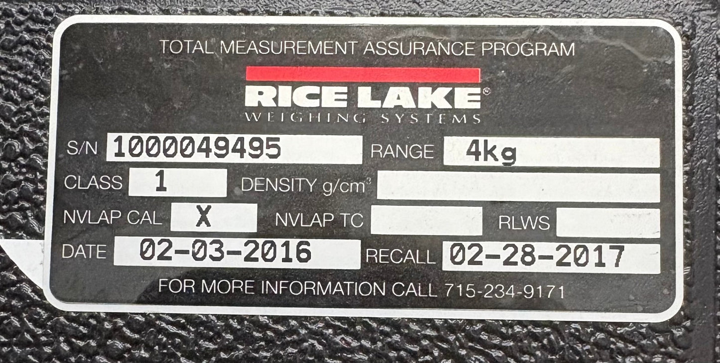 RICE LAKE 4Kg MEASUREMENT WEIGHT w/ CASE / CALIBRATION WEIGHT CLASS 1