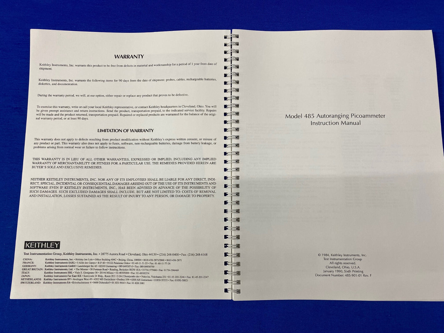 KEITHLEY 485 485-901-01 REV F AUTORANGING PICOAMMETER INSTRUCTION MANUAL - USED