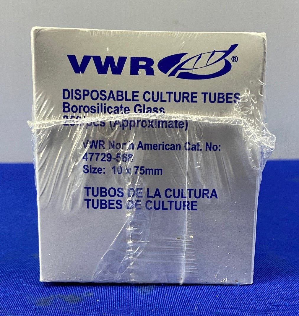 VWR 47729-568 DISPOSABLE CULTURE TUBE BOROSILICATE GLASS 10X75mm 1 PACK QTY 250